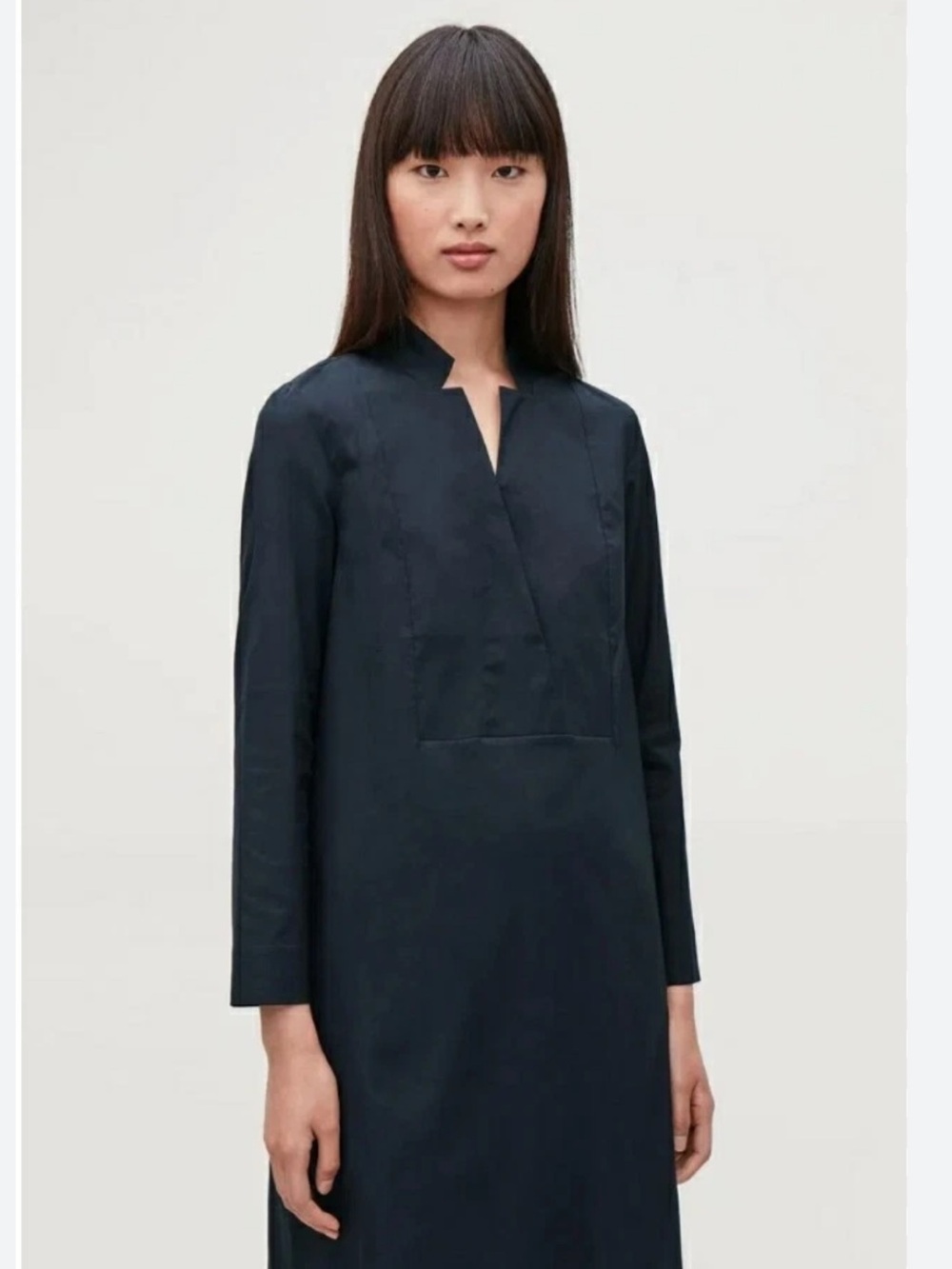 COS black Long-Sleeve V-notch Neck Shift Dress pockets Sz 8